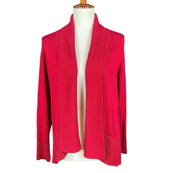 Dress Barn Open Cardigan Sweater Women Size XL Petite Red Drape Casual - Picture 3 of 9